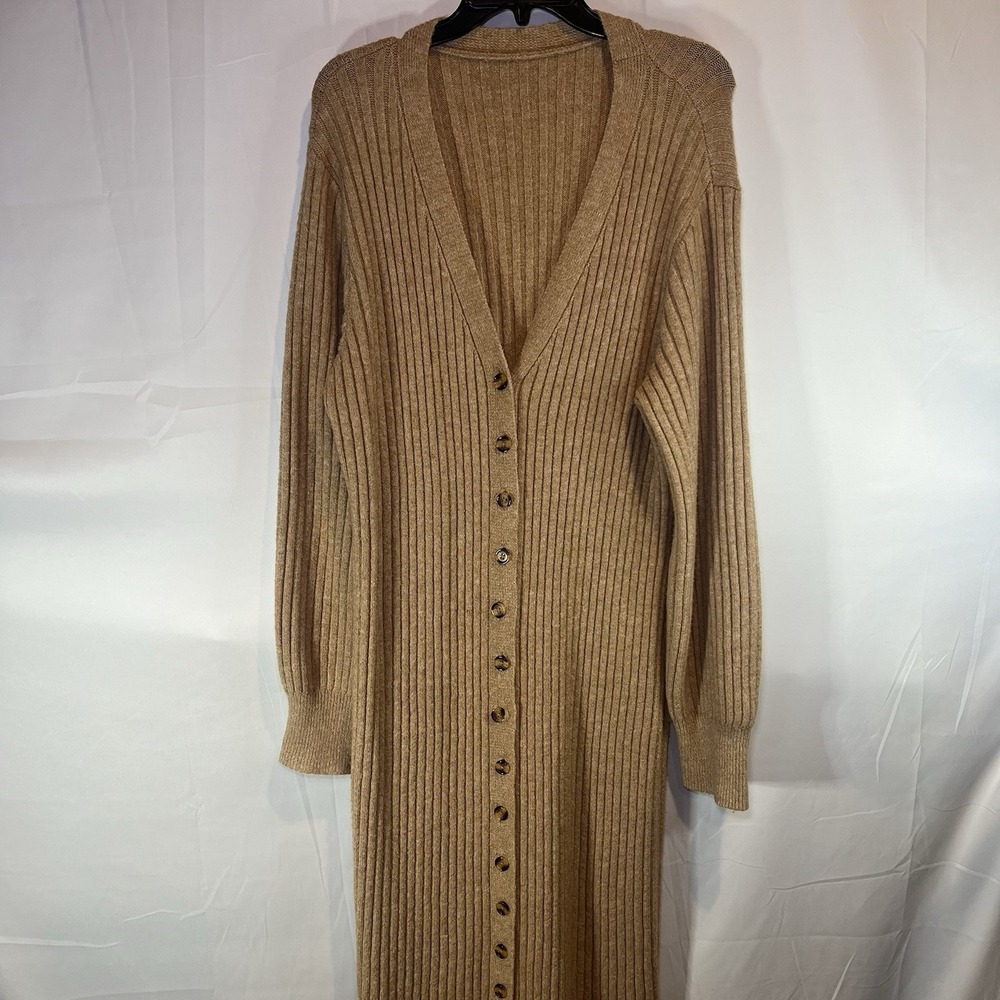 Womens XL Full Length Cardigan Camel Brown Or Button Front‎ Sweater Dress
